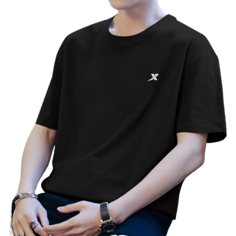 特步t恤男装2025夏季时尚圆领短袖透气纯棉宽松上衣休闲运动服男