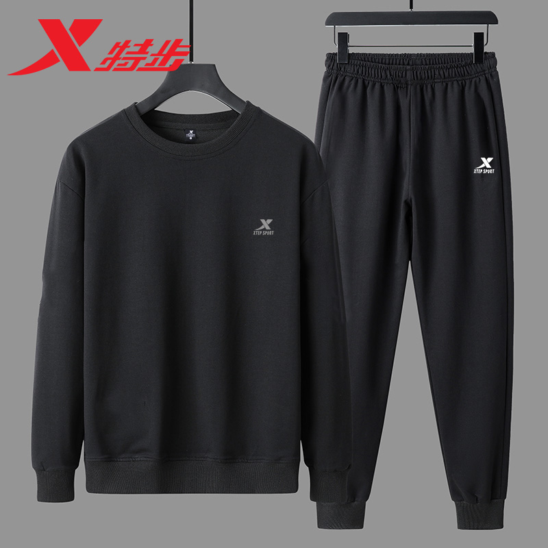 特步运动套装男夏季时尚卫衣卫裤长袖跑步健身衣休闲服两件套男装