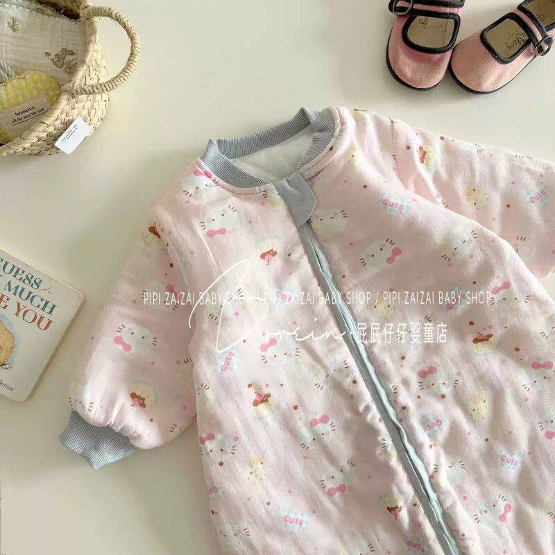 韩系宝宝秋冬睡袋婴幼儿夹棉纱布睡衣连体儿童加厚分腿防踢睡衣厂