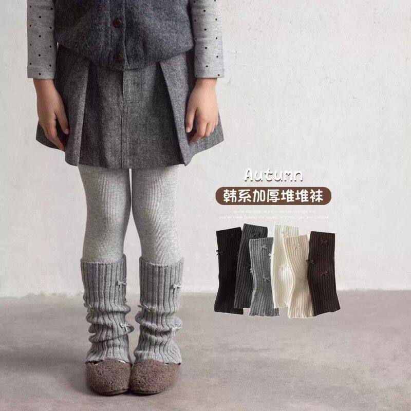 女童堆堆袜套秋冬季加厚保暖女孩宝宝小腿套韩版蝴蝶结儿童中筒袜