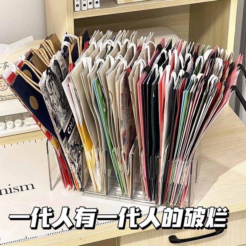 纸袋收纳神器主机柜服装店包装袋收纳盒放奶茶袋袋子大容量收纳筐图片