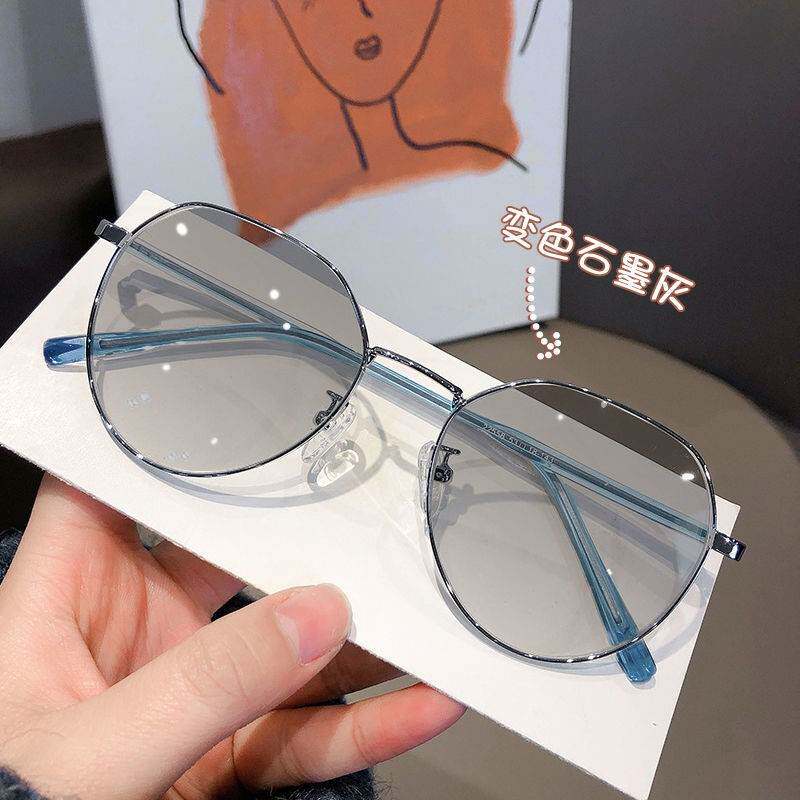 防蓝光变色近视眼镜男金属流线型金边眼镜女有度数平光镜护目眼镜