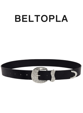 BELTOPLA设计感小众千禧辣妹y2k腰带水钻美式黑色朋克风配饰皮带