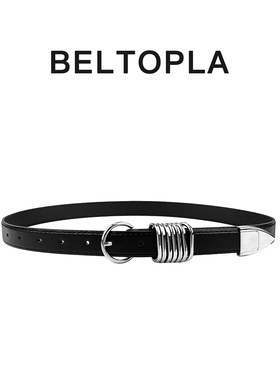 BELTOPLA金属环扣小众设计师款黑色腰带男女年轻人牛仔裤配饰皮带