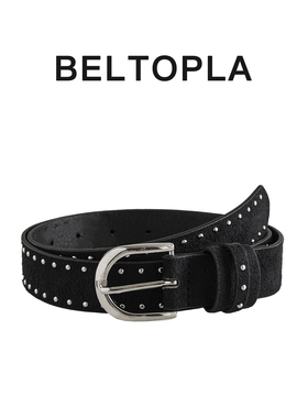 BELTOPLA绒面铆钉高级感辣妹腰带女个性潮流设计感学生青年皮带男