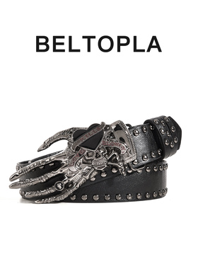 BELTOPLA暗黑朋克骷髅手铆钉辣妹腰带亚比y2k个性街头皮带男女黑