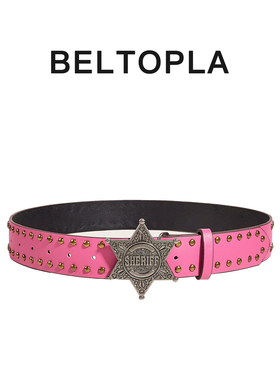 BELTOPLA美式六芒星铆钉辣妹腰带小众y2k亚文化粉色皮带收腰配饰
