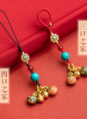 情侣吞金兽一家四口手机链包挂饰