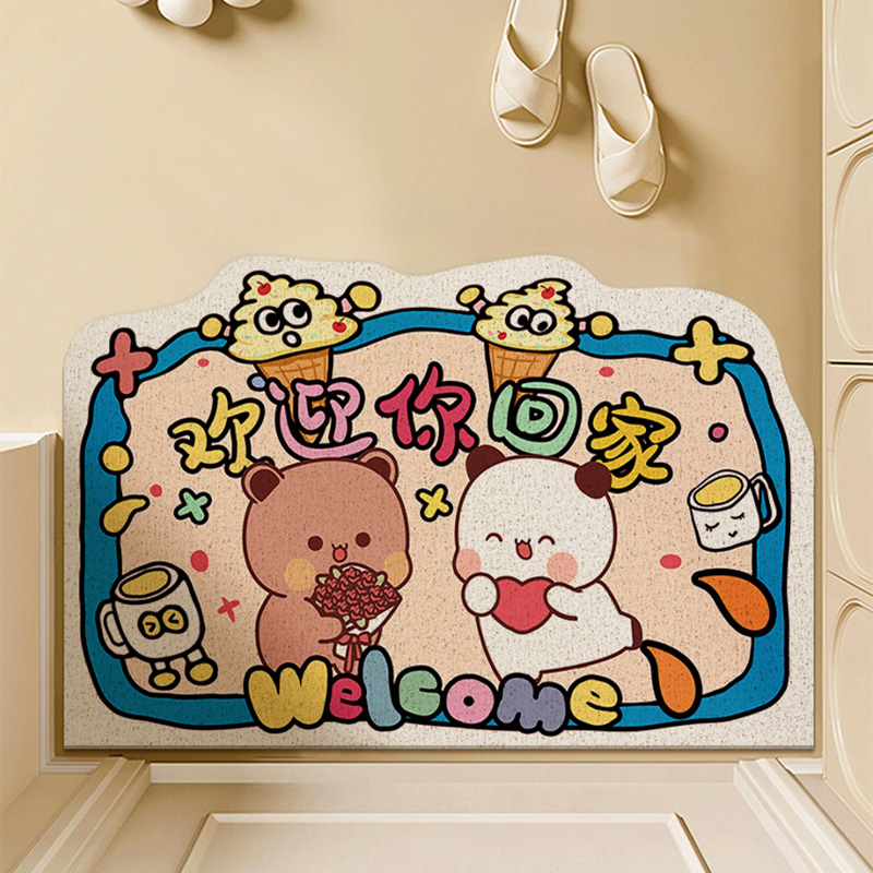 卡通一二布布入户门地垫加厚丝圈异形地毯除尘耐脏防滑蹭土脚垫子