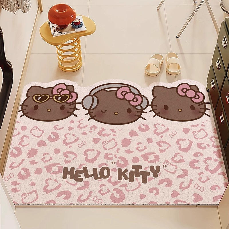 地垫进门垫粉色豹纹kt丝圈脚垫除尘耐脏复古风地毯家用玄关入户垫