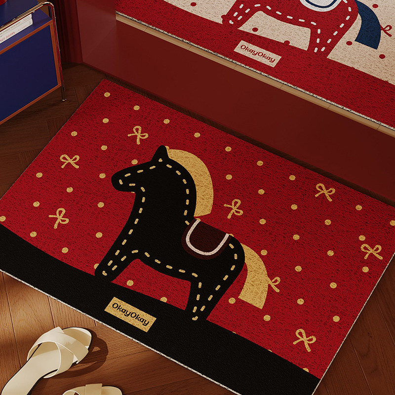 新年马年红色丝圈入户地垫门口家用可裁剪 pvc耐脏防滑除尘脚垫子,居家布艺,入户地垫,淘宝优惠券,粉丝福利购,淘宝优惠卷