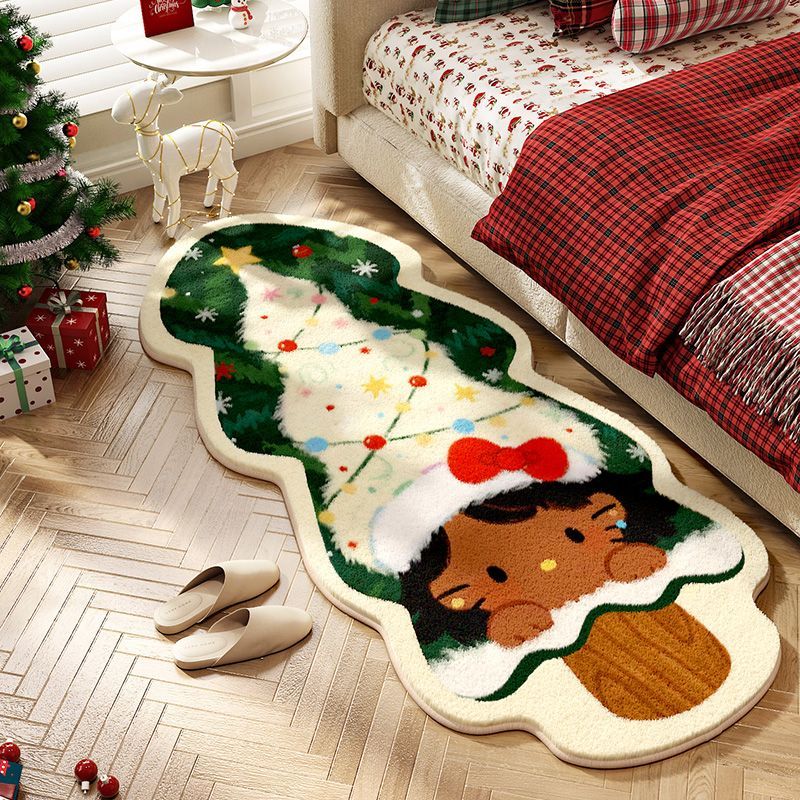 卡通圣诞风kitty猫仿羊绒床边毯房间装饰地垫柔软脚垫地毯地垫