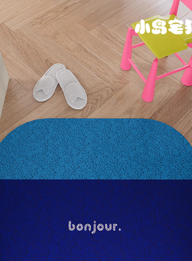 蓝色纯色简约丝圈地垫入户门垫家用进门口脚垫防滑免洗可擦垫子