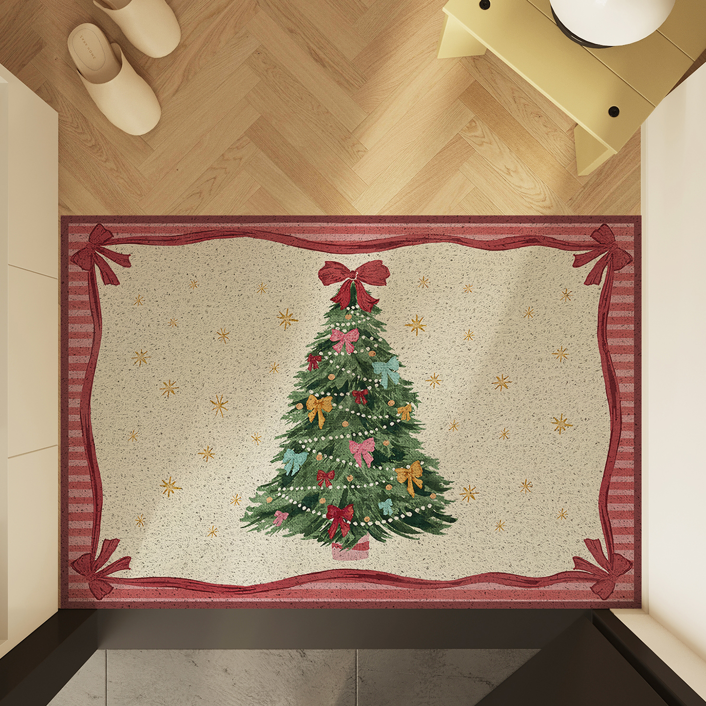 小岛圣诞树节日氛围玄关装饰大门口可裁剪地垫入户门脚垫进门地毯