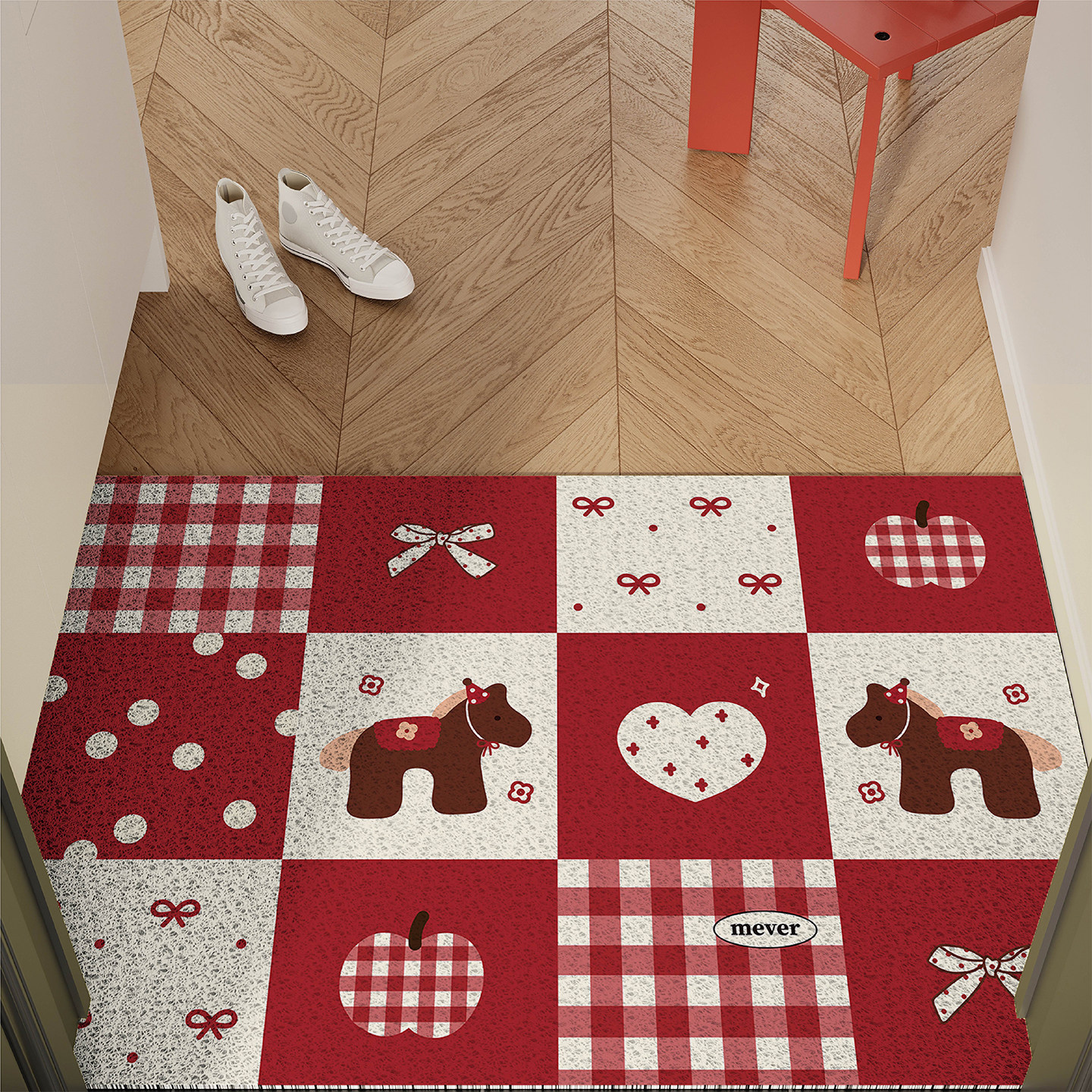 卡通小马新年入户门地垫丝圈防滑耐脏脚垫进门玄关门口地毯可裁剪,居家布艺,入户地垫,淘宝优惠券,粉丝福利购,淘宝优惠卷