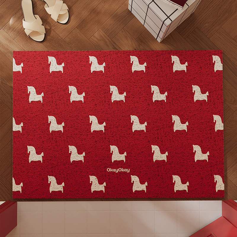 马年红色丝圈新年入户地垫喜庆门口可裁剪 pvc耐脏防滑除尘脚垫子,居家布艺,入户地垫,淘宝优惠券,粉丝福利购,淘宝优惠卷
