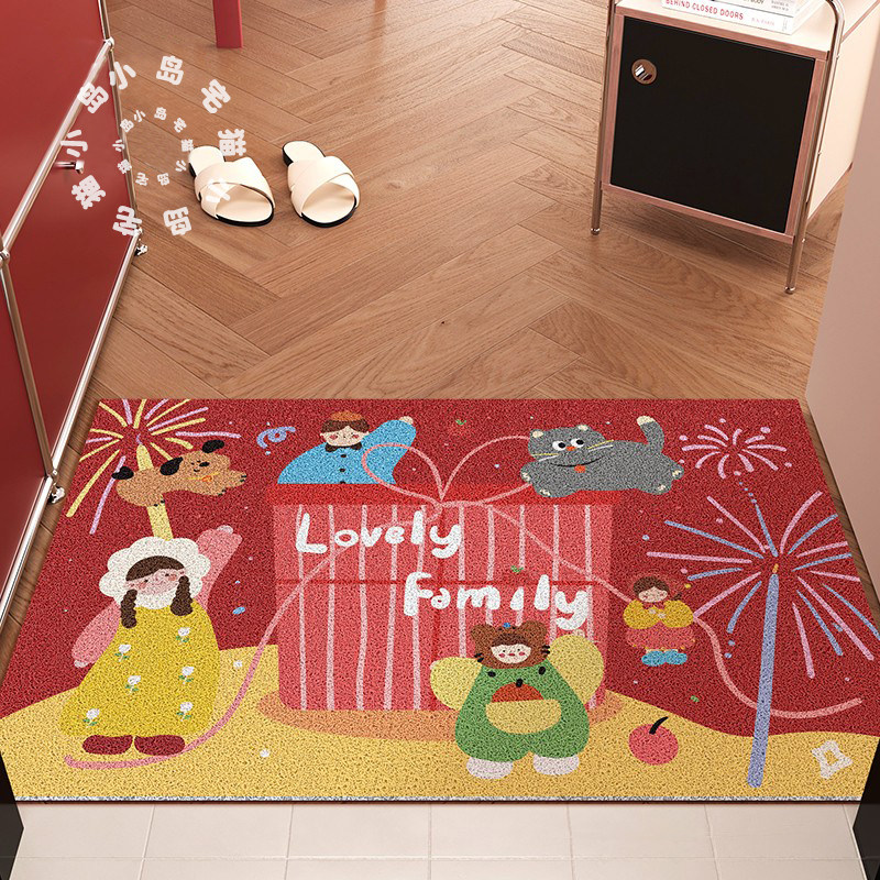 大门口进门防滑脚垫家用红色喜庆丝圈耐脏地垫玄关入户门蹭土门垫,居家布艺,入户地垫,淘宝优惠券,粉丝福利购,淘宝优惠卷