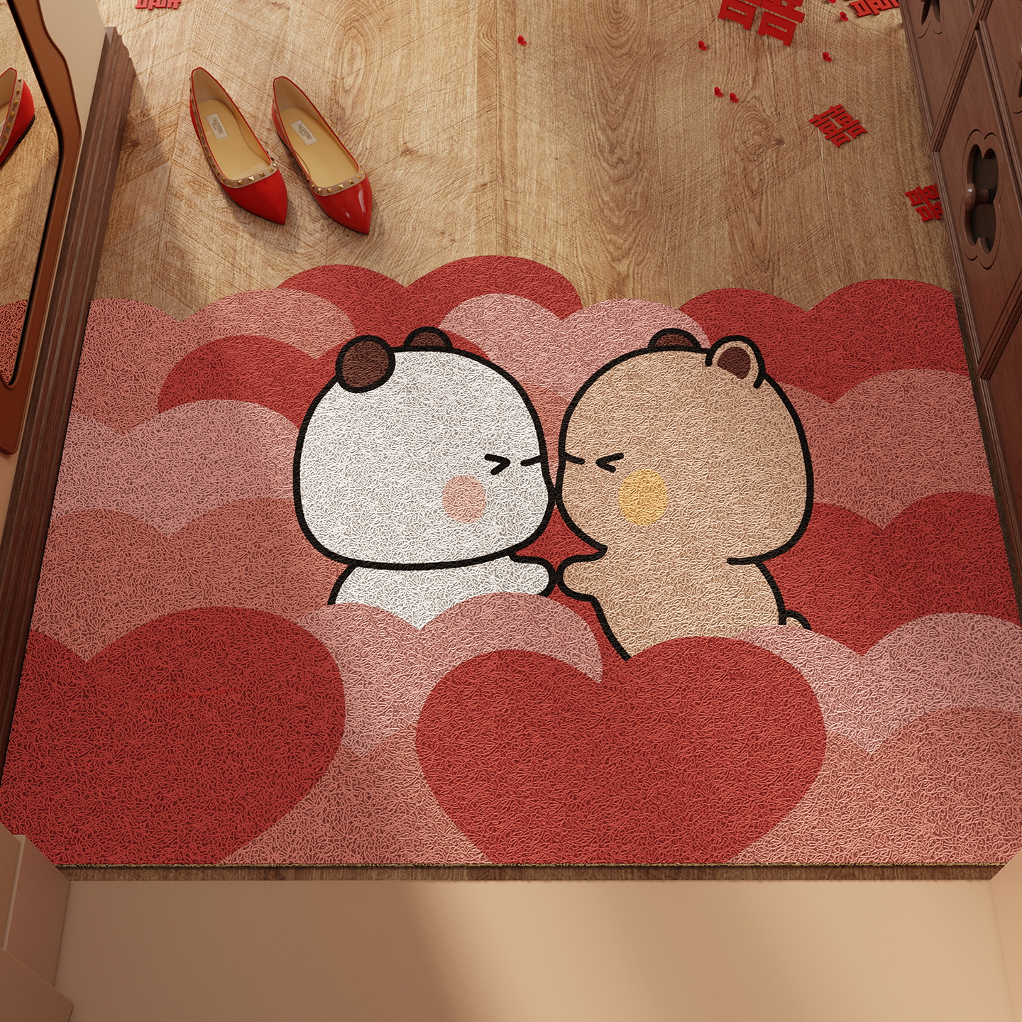 一二布布红色喜庆结婚地垫入户门垫进门脚垫2025新款新婚婚房地毯