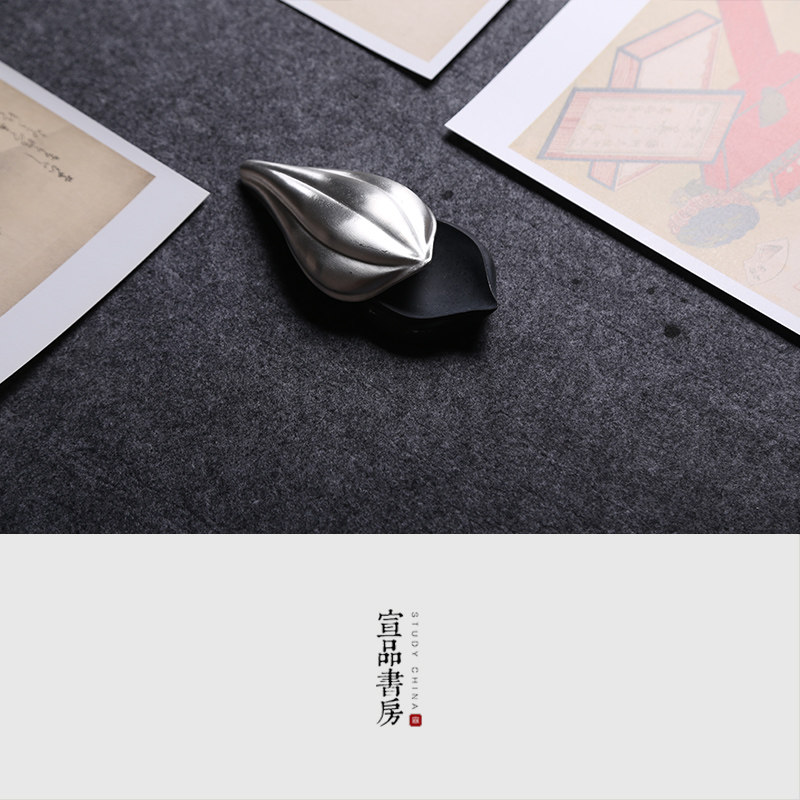砚台安徽歙砚宣砚天然原石创意简约带盖密封不易干墨  书法国画小楷专用多功能莲瓣锡盖砚石高档墨池
