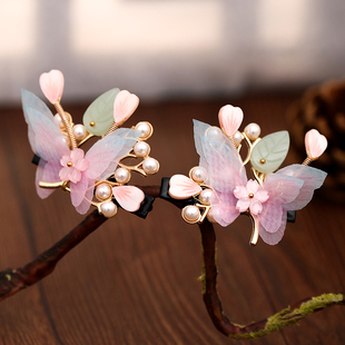 儿童汉服头饰古装 超仙粉色蝴蝶女童古风发夹小女孩中国风表演发饰