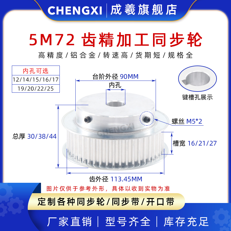 精加工同步轮5M72齿 BF型带键槽皮带轮 齿外径113.45槽宽16/21/27