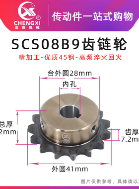 SCS高品质成型孔链轮4分9齿 08B9T外径41 精车内孔键槽顶丝