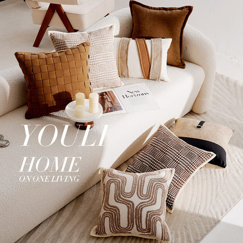 北欧摩洛哥美式轻奢抱枕套靠垫客厅沙发靠背抱枕棕色腰枕靠枕