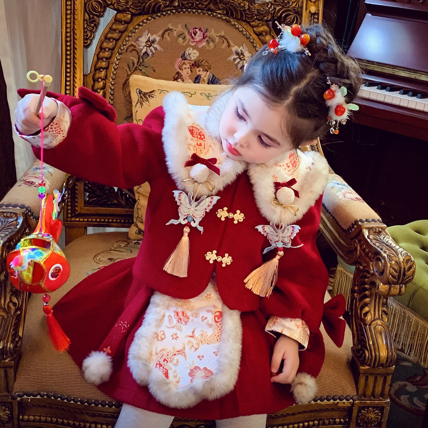 女童新中式国风套装冬装2025新款过年加绒汉服小女孩新年拜年衣服,童装/婴儿装/亲子装,套装,淘宝优惠券,粉丝福利购,淘宝优惠卷