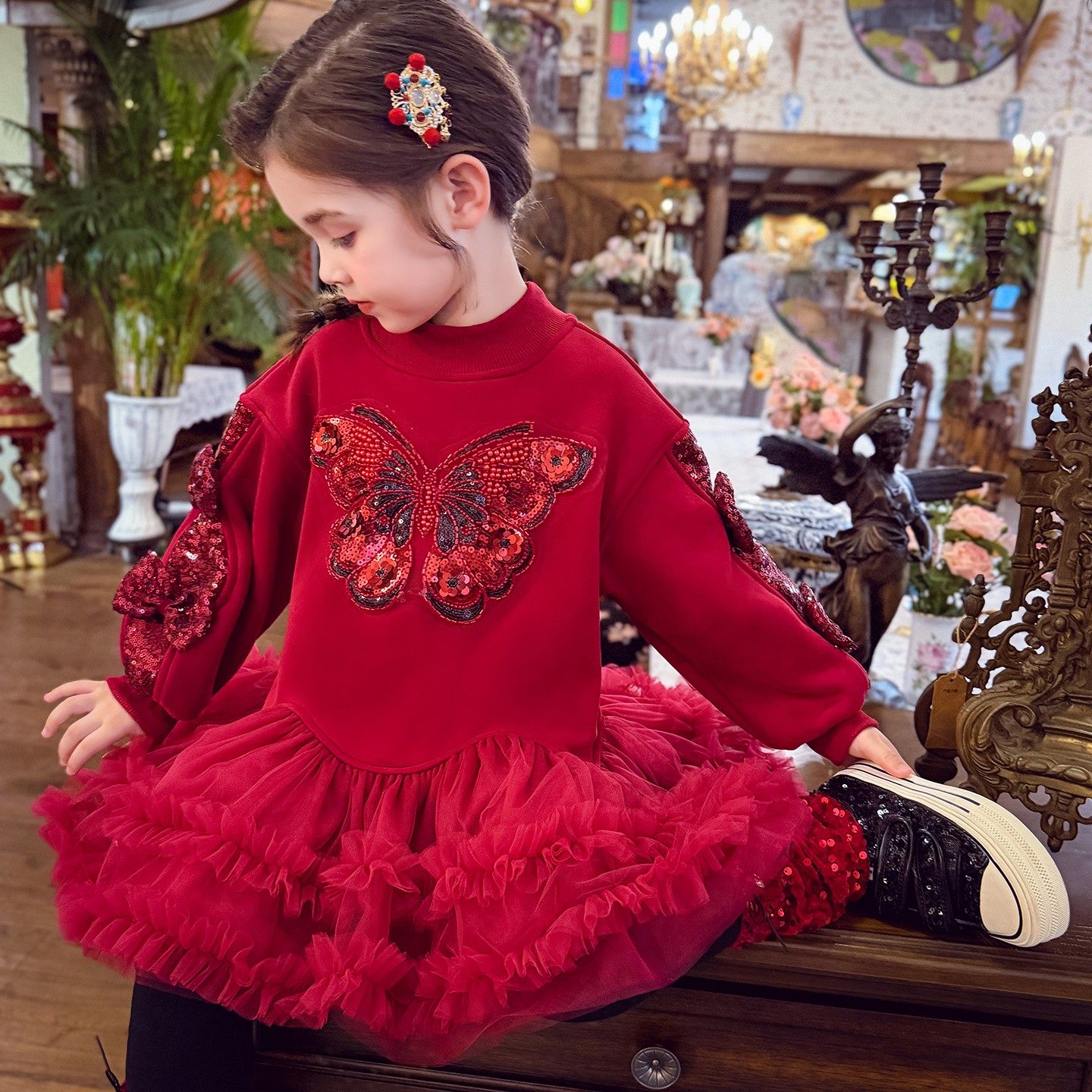 女童红色卫衣裙冬2025新款儿童亮片蝴蝶结加绒连衣裙女孩红色裙子,童装/婴儿装/亲子装,连衣裙,淘宝优惠券,粉丝福利购,淘宝优惠卷