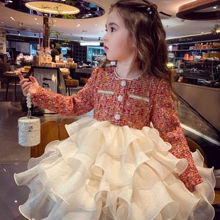 女童小香风公主裙春秋新款儿童韩版蓬蓬纱连衣裙秋冬小女孩蛋糕裙
