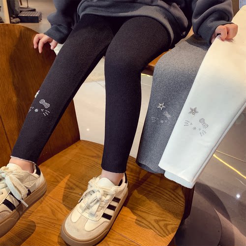 女童烫钻一体绒保暖打底裤子