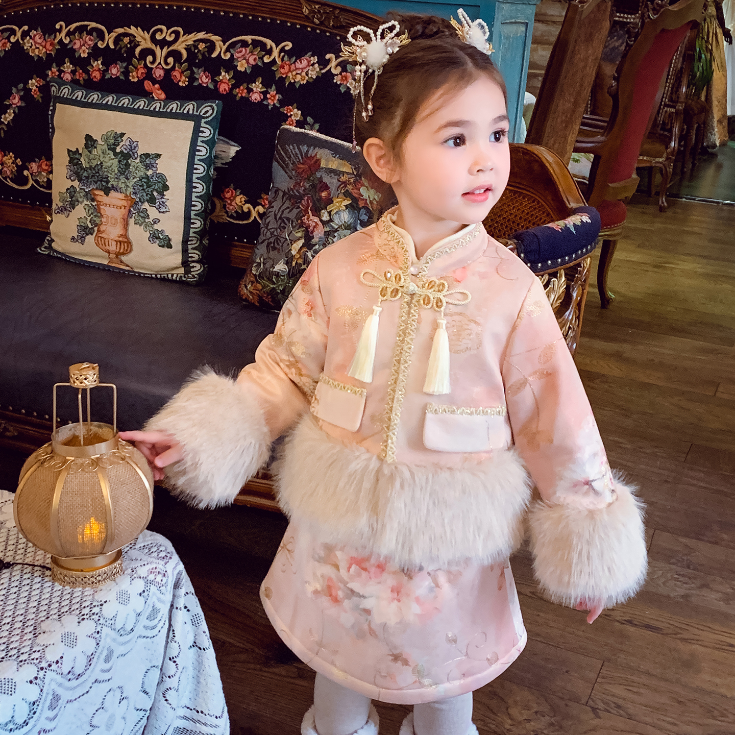 加厚雪尼尔夹棉外套半身裙两件套