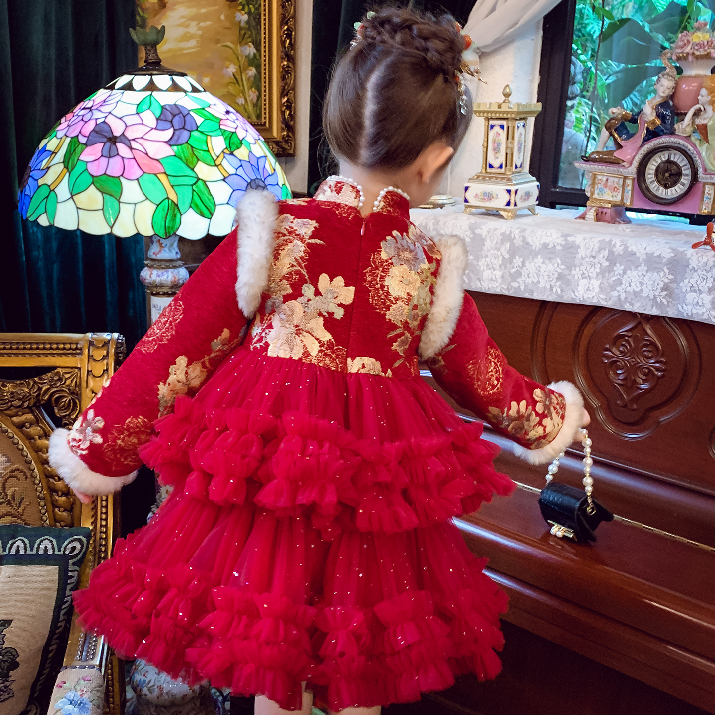 女孩加绒长袖新年过年拜年礼服