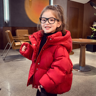 女童羽绒服冬装2025新款洋气小女孩三防90白鸭绒保暖加厚连帽外套