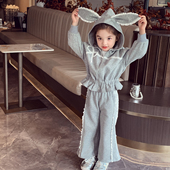 短裙春装 连帽外套宽松阔腿裤 儿童两件套 春秋新款 女童运动休闲套装