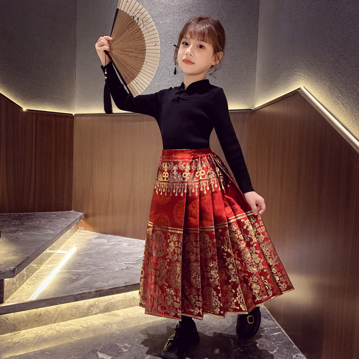 女童马面裙秋冬装2025新款洋气儿童新中式半身裙小女孩改良汉服裙