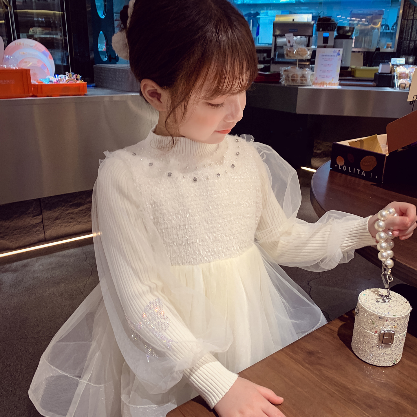 洋气儿童韩版高领毛衣女孩针织衫
