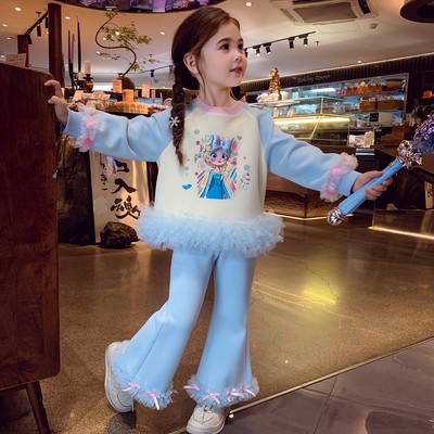女童卡通印花卫衣裤子两件套