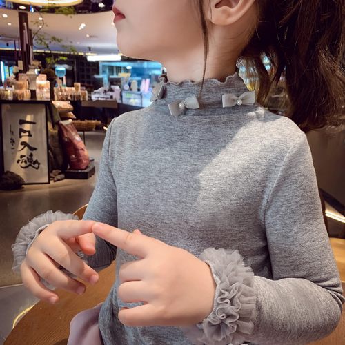女童蝴蝶结半高领打底衫