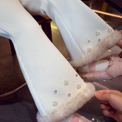 女童毛条加绒喇叭裤子