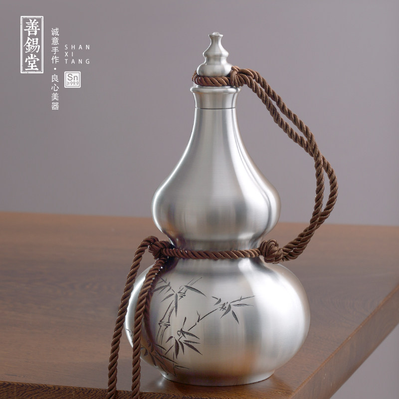 新品善锡堂咏壶999纯锡本色手工锡壶酒壶家用装酒2斤装白酒壶老式