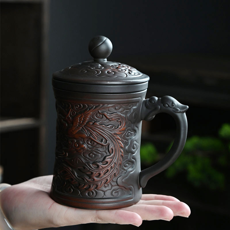 紫砂茶杯个人专用高档办公室杯礼品杯带盖紫陶单杯主人杯喝茶杯子