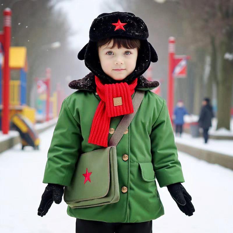 儿童军大衣冬季加绒加厚男孩棉衣宝宝军大衣男童女童东北绿军大衣