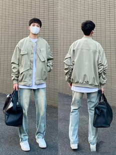 2023秋冬季 飞行夹克男宽松不规则解构棒球服外套 美式 复古高街工装