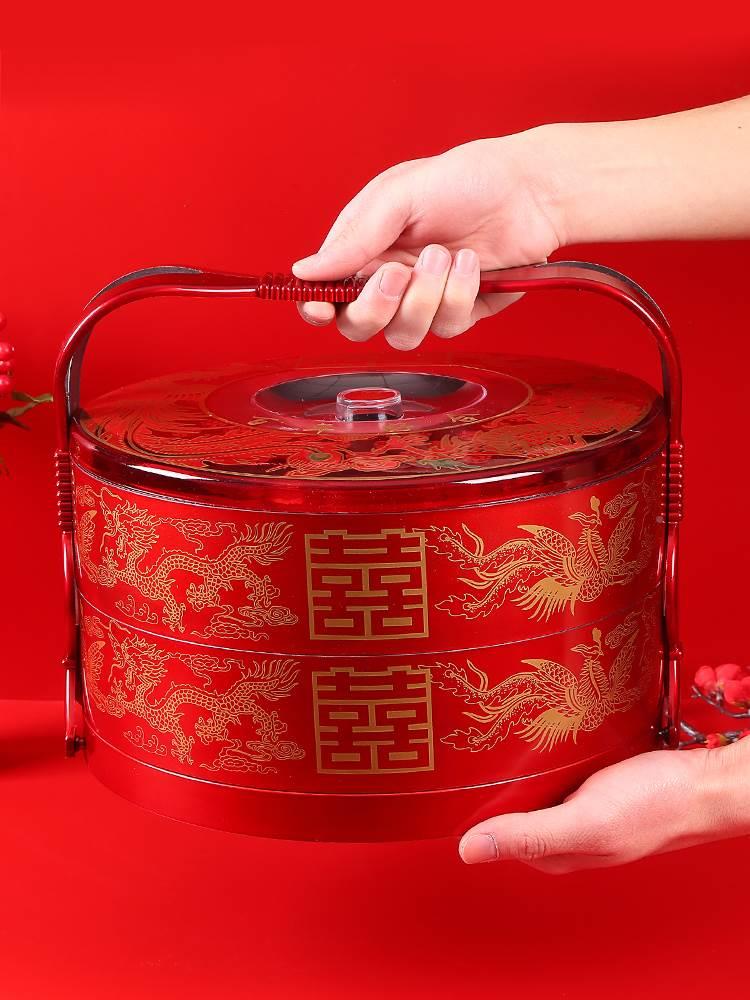 结婚用随身饭盒多层手提喜饺子盒中式新娘陪嫁食盒出嫁圆形高档