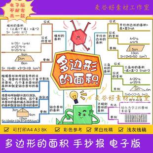 多边形的面积思维导图手抄报电子模板 小学数学五年级上册线稿