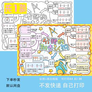 分数的初步认识思维导图手抄报电子模板三年级上册数学小报t274
