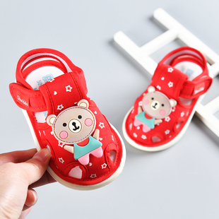 3岁婴儿软底防滑学步鞋 叫叫鞋 布鞋 夏男宝宝鞋 子0一1 女宝宝凉鞋