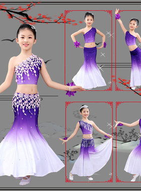 少儿傣族舞蹈演出表演服演出服装儿童幼儿女孔雀舞鱼尾裙彩云之南