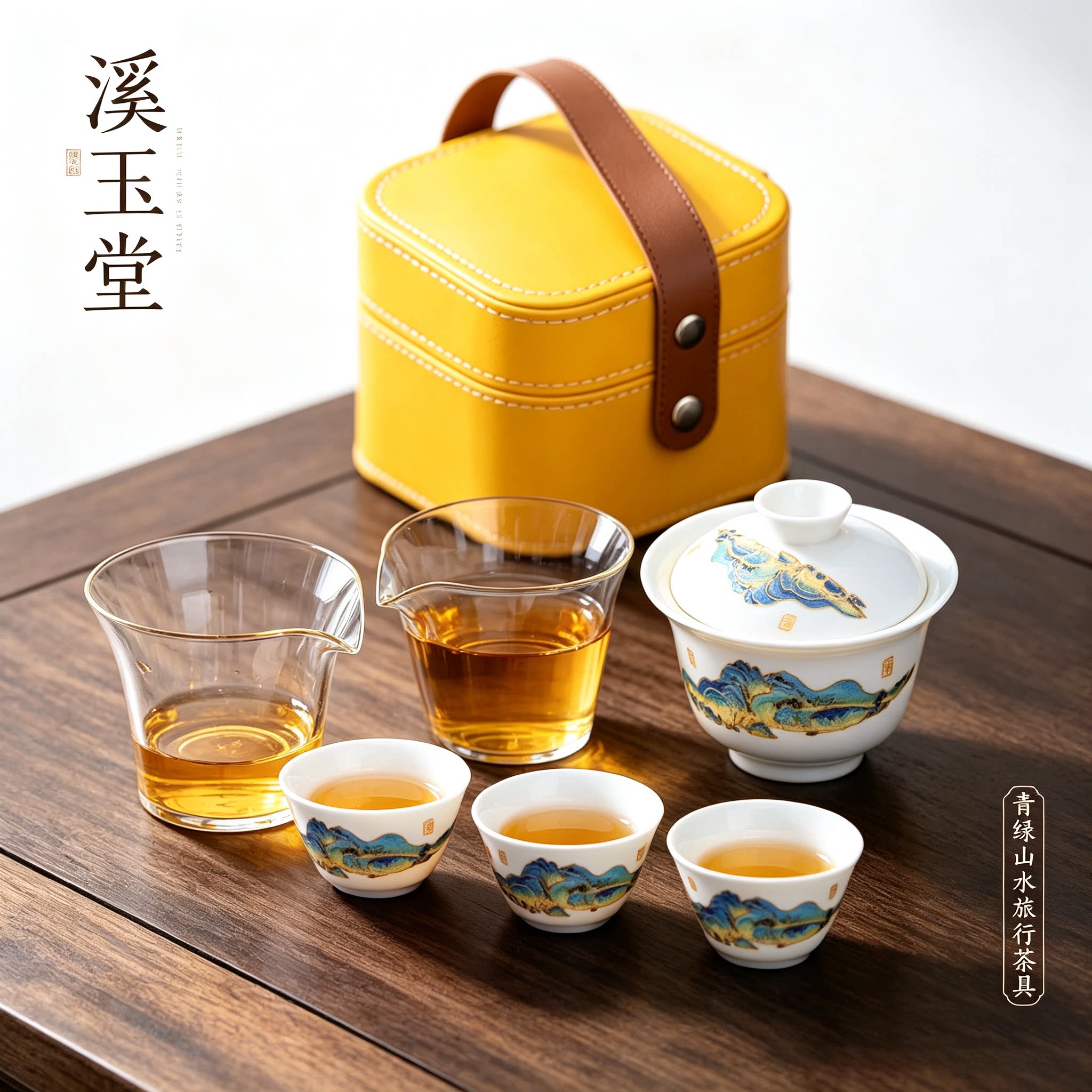 羊脂玉瓷旅行功夫茶具套装高档快客杯户外露营便携式陶瓷一壶三杯